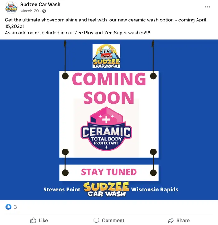 Social media promo post with a coming soon sign