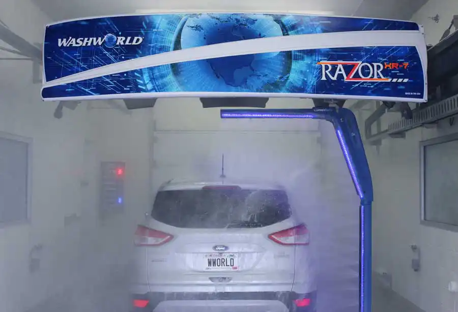 White SUV under Razor XR-7 car wash